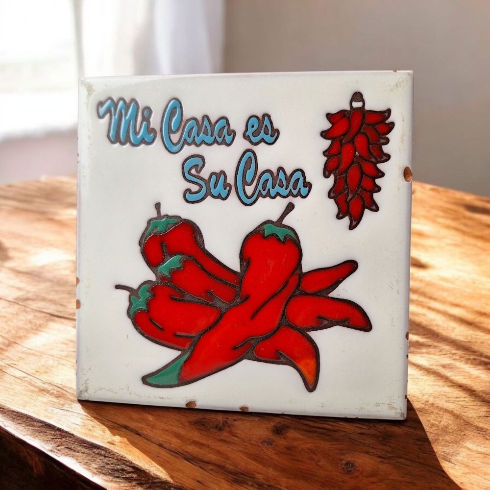 Vintage Masterworks Ceramic Tile Trivet Mi Casa es Su Casa Handcrafted Art USA